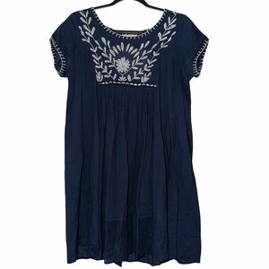 Ruby Yaya Navy Embroidered Boho Dress Size Small